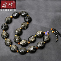 Natural gold obsidian tissue chip obsidian 18-zi Buddha handbell string male jewelry crystal bolt gift pendant