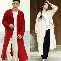 Chinese style Spring and Autumn mens and womens linen medium-long coat Cotton leprosy coat Kaftan Cotton and Hemp vintage cloak Tang coat