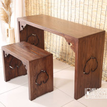 Zhe Yutang Guqin table and stool Resonance piano table Piano stool Solid wood paint-free Guqin table Old Elm wood calligraphy table Sinology table
