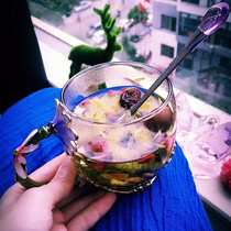 Glass water Cup plating pattern alloy handle with spoon handle creative personality cup set combination girl Cup