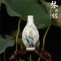Qin book couple Jingdezhen hand-painted antique porcelain vase ornaments pastel flowers bamboo guile bottle collection gifts