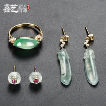 Xin art 18k emerald ring 18k inlaid diamond emerald ear nail to feed inlaid process finished product 20180120 tail section
