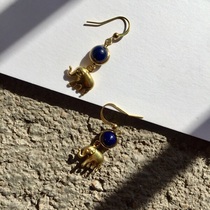 Private Beauty Exotic exotic Wind Poszzing gold stone retro Elephant Earrings Artistic Temperament 925 Pure Silver Ear Hook