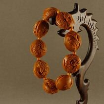 Four-flower core Peony Yingfeng Wang Jingjing Su Gong new handmade olive walnut carving hand string carving text play