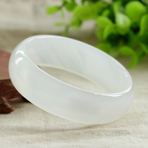 Brazilian pure natural white agate chalcedony jade bracelet childrens bracelet crystal bracelet widened and thickened boutique agate