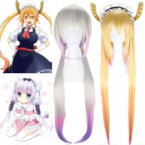 Kobayashis Dragon Maid Torkona cosplay wig double ponytail tricolor gradient fake hair headdress