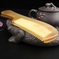 Natural goat horns comb pure anti-hair loss electrostatic yellow cow corner comb head leather head therapy massage comb net red big lettering