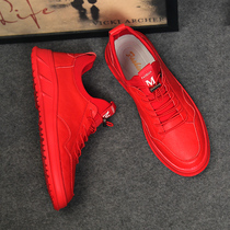 Red shoes mens trendy shoes 2021 Autumn New year mens shoes winter plus velvet warm leisure red shoes men