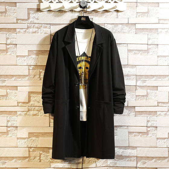 Fatty big size mid -length windbreaker Men's spring thin tide brand jacket Fat guy plus fat to increase loose lapel coat Fatty big size mid -length windbreaker Men's spring thin tide brand jacket Fat guy plus fat to increase loose lapel coat