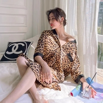 Japanese gp Ice Silk BAO WEN nightgown female summer sexy loose boyfriend wind long shirt dress home wear thin