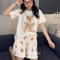 Japanese gp bib Cubs cotton pullover pants women Summer thin cartoon short sleeve home suit