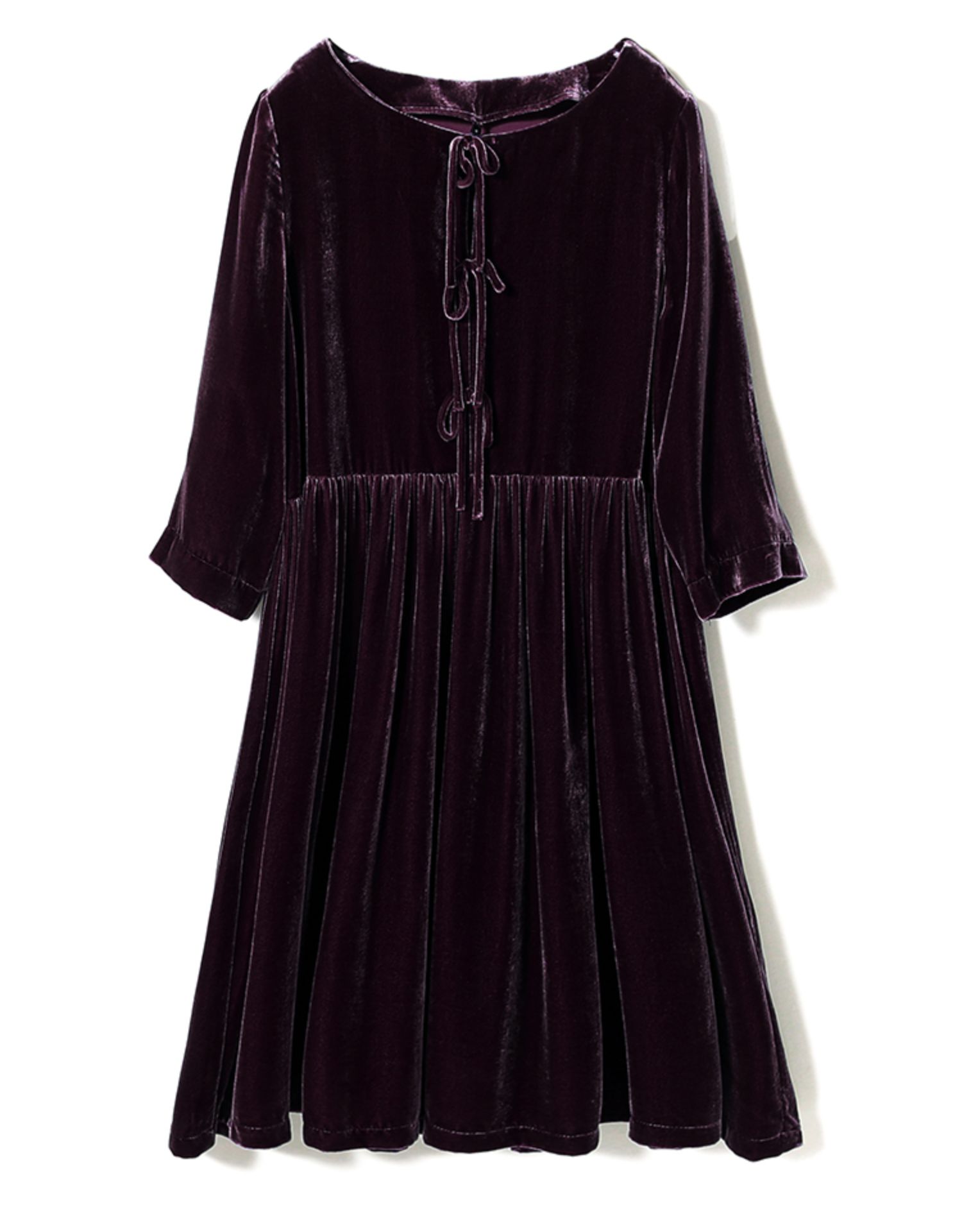 春季新款真丝丝绒连衣裙时尚简约中长裙七分袖宽松百搭女裙81778