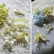 Hot flower petals handmade DIY simulation flower wedding dress satin crinkle flower headwear material light yellow