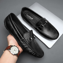 Mens shoes Summer breathable thin Bean Bean Shoes Boy leather Soft bottom Inron Driving Dad shoes middle-aged One foot pedal leather shoes