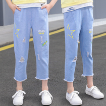 Girl Jeans Slim Fit Girl Seven Pants Summer 2021 New Summer Dress Ocean Gas Children Pants Summer Great Boy