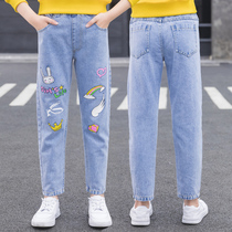 Girls Spring Pants 2022 New Western Style Casual Loose Middle and Large Kids Korean Style Jeans Outerwear Long Pants