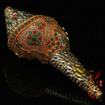 Tibetan Nepalese court royal bronze gilt clad silver inlaid gemstones left-handed magic snail treasure snail ornaments