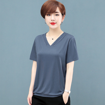 Modal T-shirt women's short sleeve 2022 new large size loose thin ice silk mid-aged mother summer tops