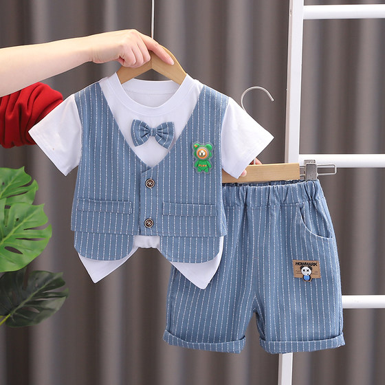 Boys vest dress suit Korean version 3 summer 4 children's small suit 5 boys short-sleeved shorts two-piece set 1 year old fashion Boys vest dress suit Korean version 3 summer 4 children's small suit 5 boys short-sleeved shorts two-piece set 1 year old fashion