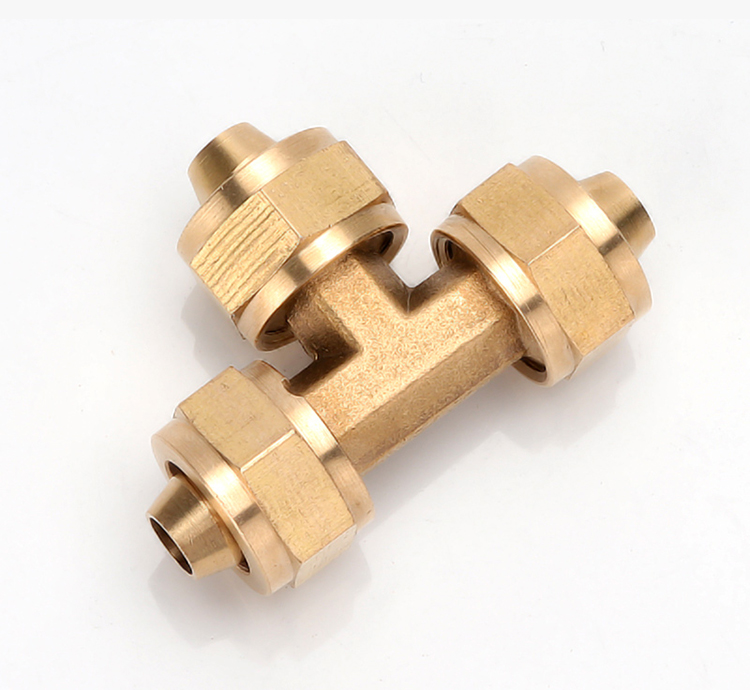 气动全铜接头气管快插接头锁母三通 铜快拧三通6mm/8mm/10mm/12mm