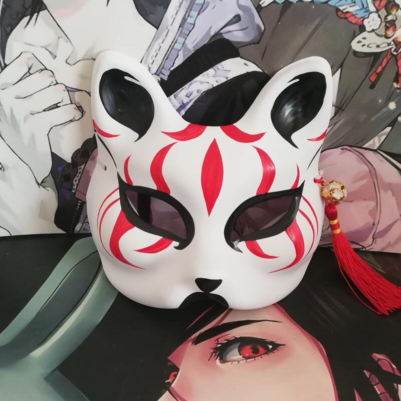 手绘狐狸半脸面具猫二次元动漫男女脸谱舞会狐妖面具古风 中国风
