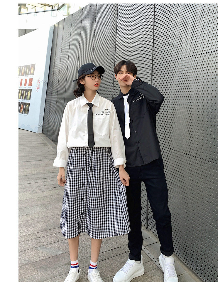 实拍 纯棉学院风领带衬衫男女学生jk黑白色长袖衬衣班服