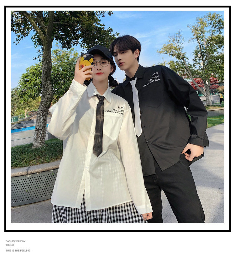 实拍 纯棉学院风领带衬衫男女学生jk黑白色长袖衬衣班服