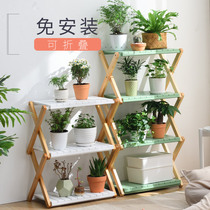 Yuemao solid wood balcony color shelf living room creative multi-layer foldable sundries finishing storage flower shelf shelf