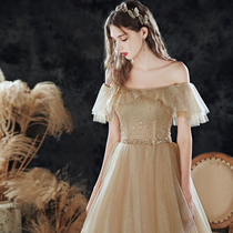 Dress female 2022 new summer host annual meeting dinner bride toast champagne golden elegant high-end texture small