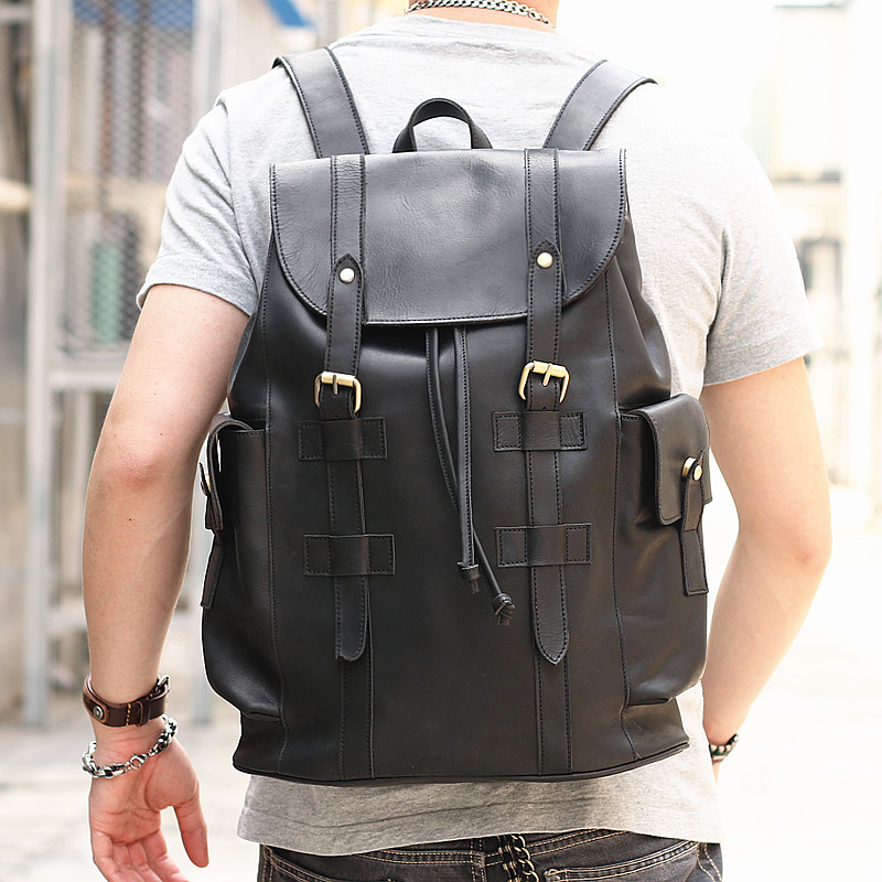 背包双肩包男旅行大容量超大真皮双肩包男2017新款韩版百搭电脑包_7折