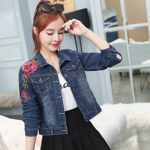New Embroidery Wash Elastic Flower Embroidery Jeans Short Coat