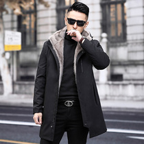 Parker service mens gray mink liner Nick service medium and long imported mink coat mens otter rabbit sleeve mink fur coat