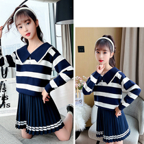 Girl knit one-piece dress 2022 Spring new foreign air CUHK Scout sweater JK dress uniform Two sets