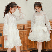 Girls dress with dress for summer clothes 2022 new foreign air great child Long sleeves mesh yarn Summer super-fairy Improved qipao princess dress