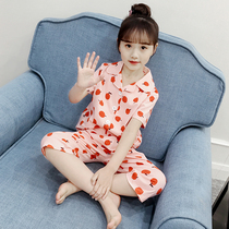 Girl Summer Pyjamas 2020 New CUHK Children Little Girl Pure Cotton Short Sleeves Seven Pants Two Home Suits