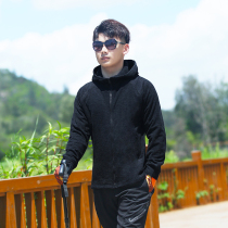 Outdoor fleece jacket men hooded fleece jacket with cap and winter thick double-sided velvet loose velvet sweater