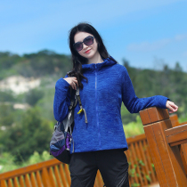 Outdoor fleece womens thick warm and comfortable hooded fleece top fleece sports coat plus size