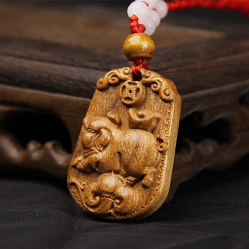 桃木十二生肖挂件钥匙扣木质吊坠链鼠牛虎兔龙蛇马羊猴鸡狗猪