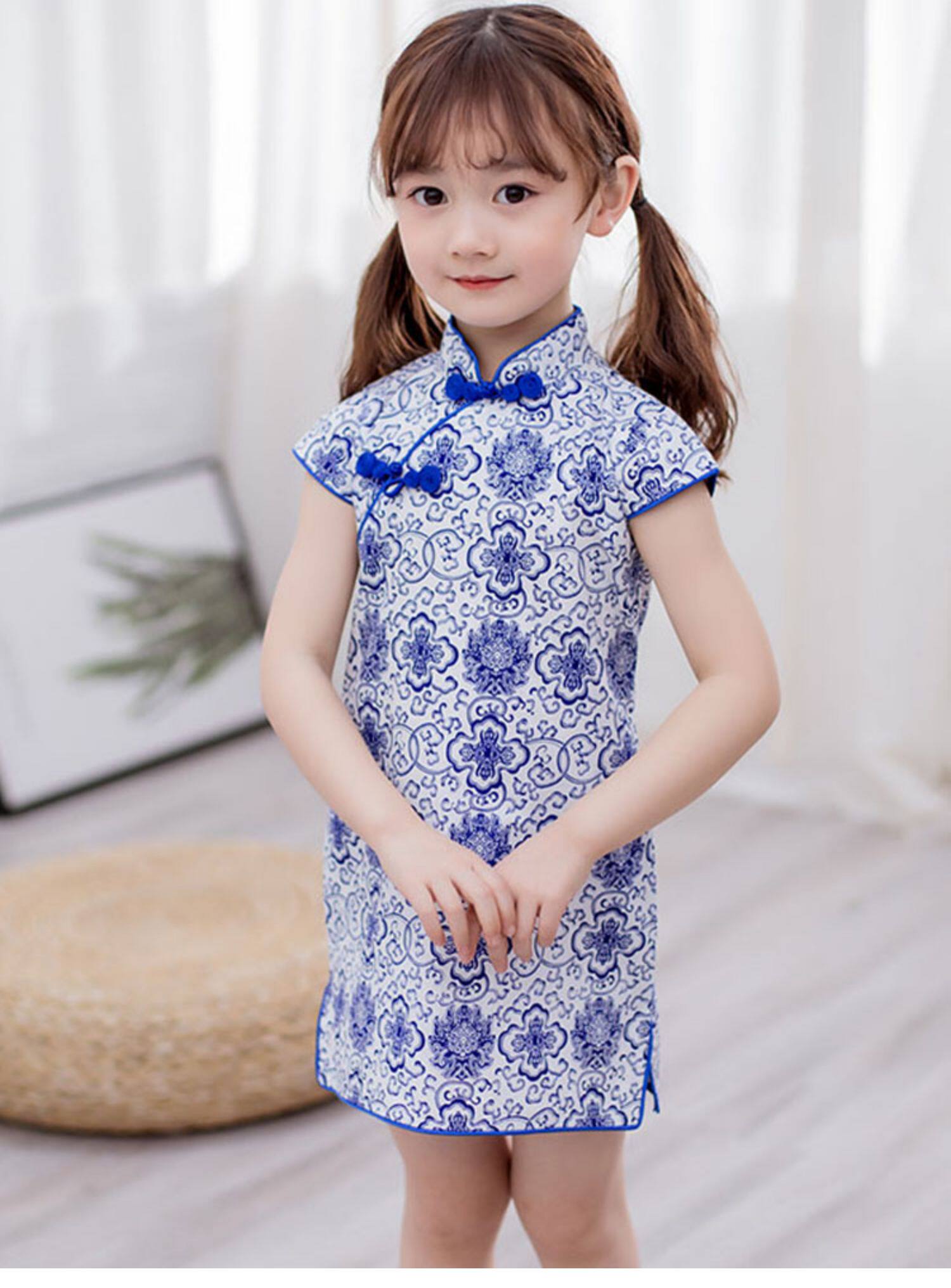 新品儿童旗袍夏季短袖女童中式改良小女孩旗袍连衣裙中国风连衣裙