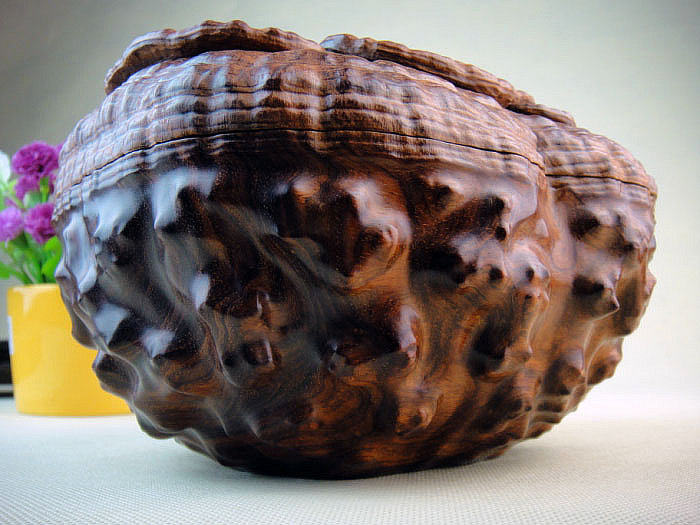 木檀世家印度小叶紫檀木八宝盒雕件 茶叶罐储物罐吉祥灵芝盒摆件