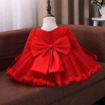 Girls Princess Dress Winter Dress Children's Dress Year One Baby Red Dress Fall Winter Girls Skirt Pengpeng Winter