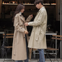 Couple version coat student trend Korean style windbreaker men's long handsome knee-length autumn season English style coat
