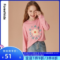  Childrens clothing Childrens round neck long-sleeved T-shirt Girls autumn casual top Middle and large childrens fashion pullover Western style bottoming shirt