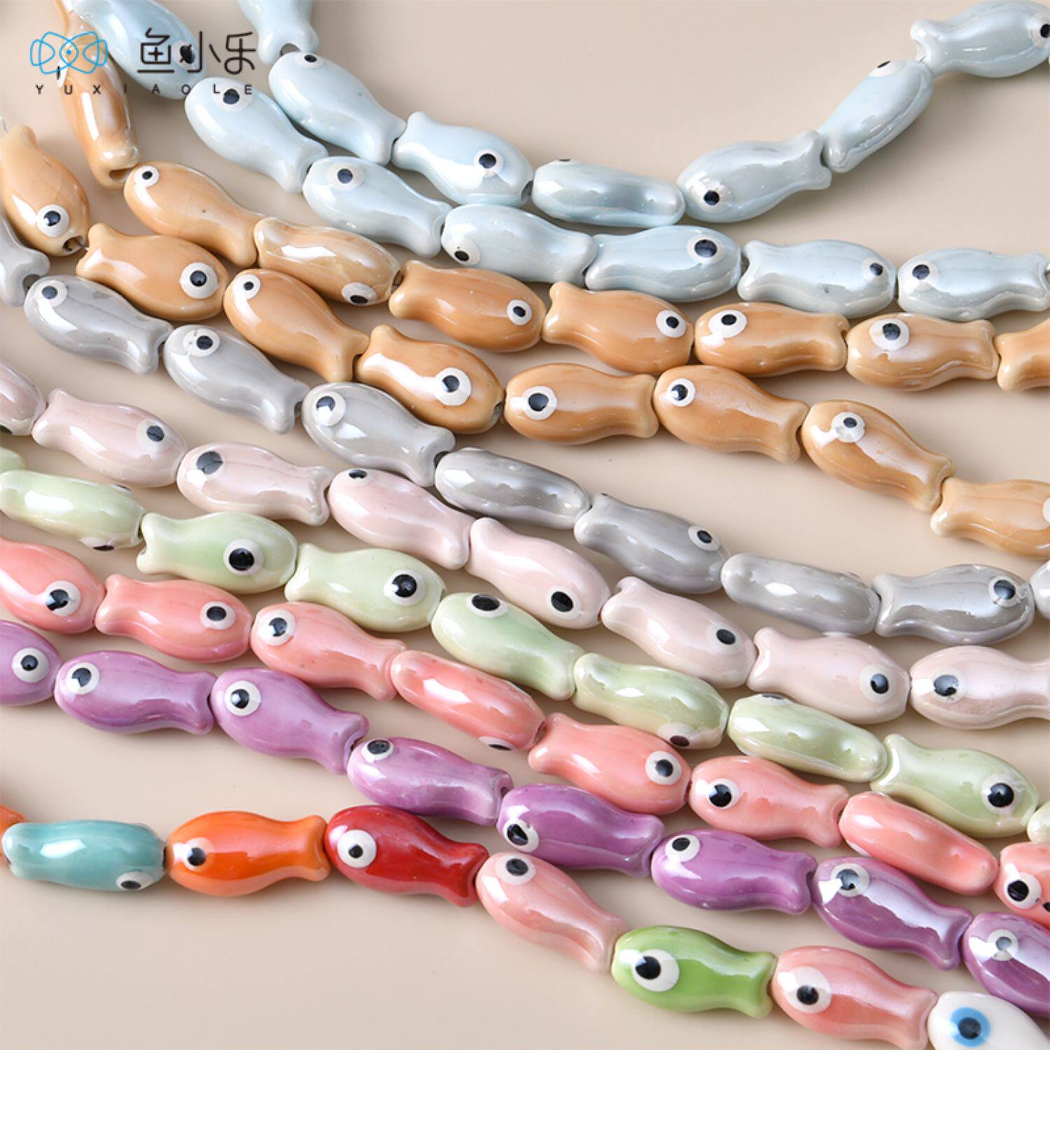 复古风手工绘制双面彩色小鱼直孔串珠diy手链项链耳饰品配件材料
