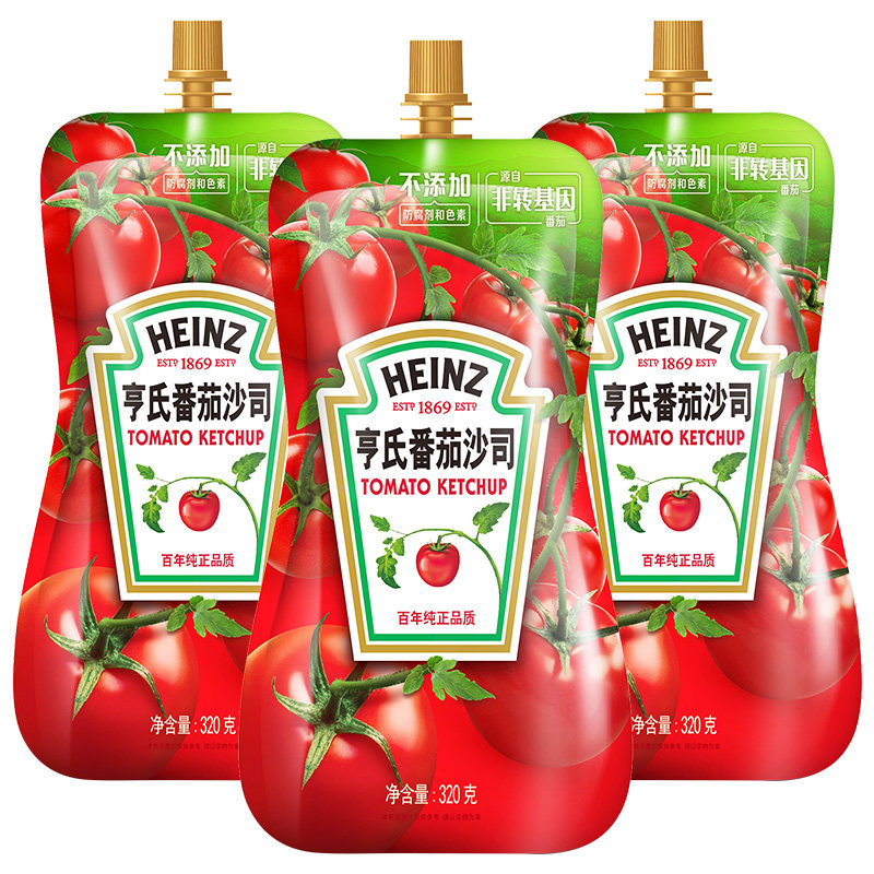 亨氏番茄沙司番茄酱320g3披萨薯条蕃茄酱挤压装意面酱料寿司材料