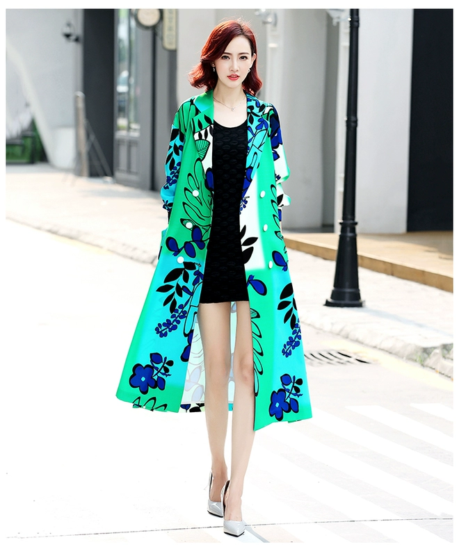 Năm 2021 đầu mùa thu phong cách mới của phụ nữ dài trên đầu gối màu xanh lá cây mùa xuân và mùa thu áo khoác áo khoác gió mỏng một lớp áo khoác - Trench Coat