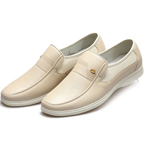 Leather mens shoes beige casual leather shoes white soft leather men light color Business father single shoes Doctor Nurse shoes