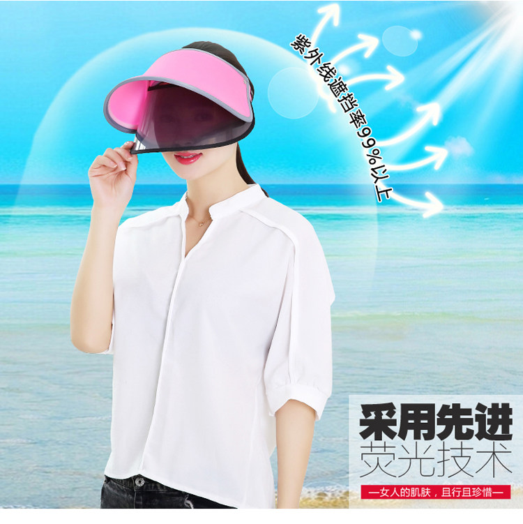 骑电动车遮阳帽伸缩太阳帽女双层镜片防晒帽夏
