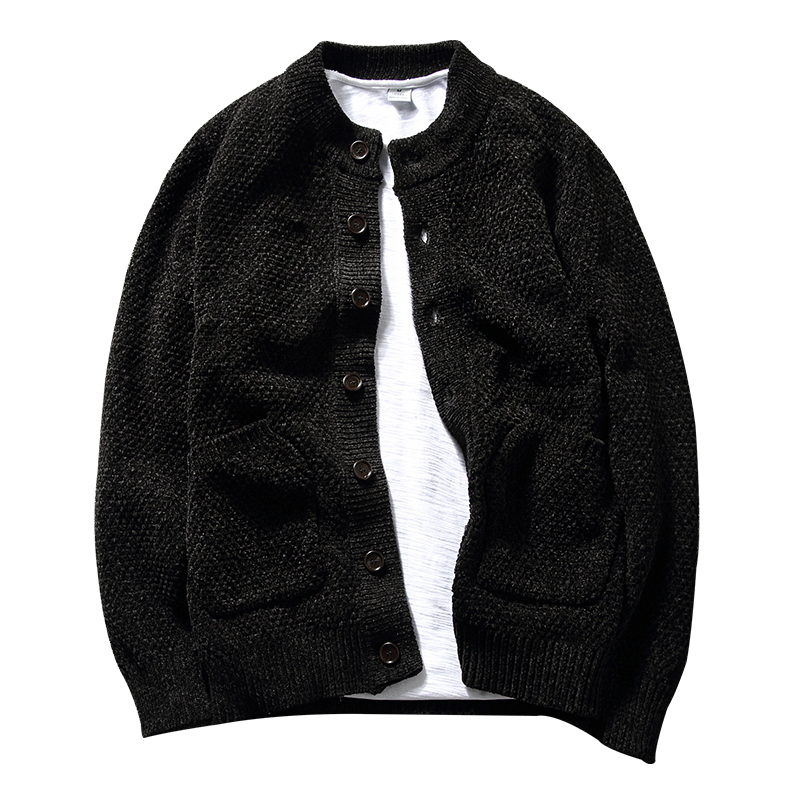 original Japanese retro knitted cardigan men ’s round neck casual autumn and winter trend Korean slim sweater coat men thickening