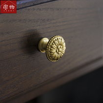 European style American retro brass handle drawer cabinet cabinet door pure copper gold single hole round small handle